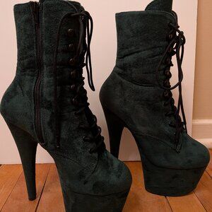 Pleaser Adore 1020 Boots 7 Inch Heel US Size 8 Emerald Green Platform Pole Heels